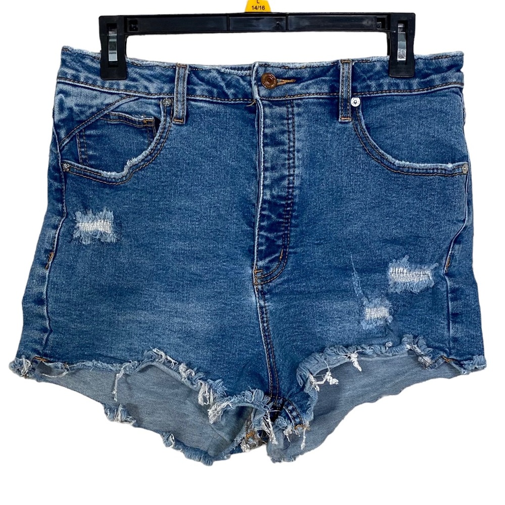 We the Free Denim Shorts High Rise Crvy Vintage Distressed Raw Hem Size 31